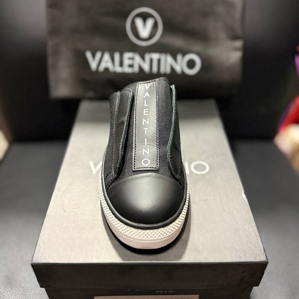 Valentino Slip on Sneakers Womens  Black Leather Mules Clogs Made in Italy